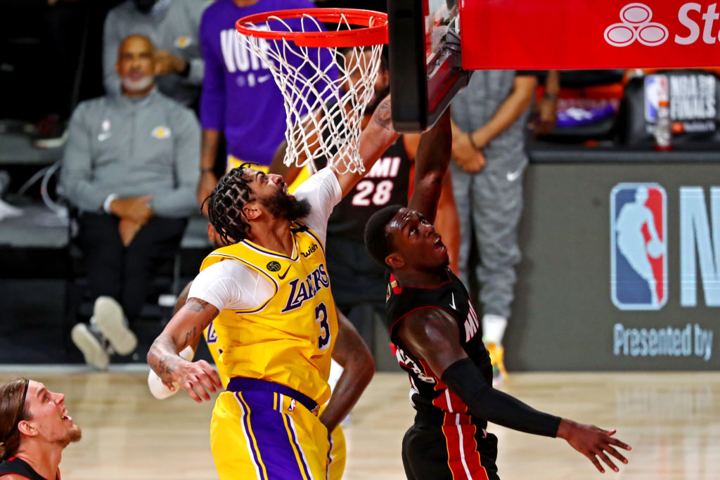 lakers heat nba finals anthony davis defense blocked shot